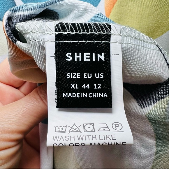 NWOT SHEIN Allover Geometric Print White/Green Sleeveless Smock Dress, L& XL - Picture 5 of 16